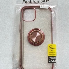 iPhone12 ケース クリア×ピンクゴールド リング付き