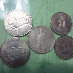 お下げ致しました！外国コイン（アメリカ＝3枚＆シンガポール＝2枚...