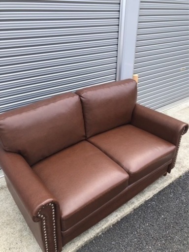 【美品】高反発 合皮ソファー　2人掛け