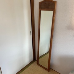 ラタン  鏡　籐　昭和レトロ　ヴィンテージ