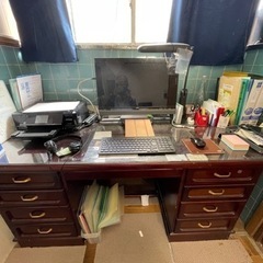 カリモク？　両袖書斎机と回転椅子　used
