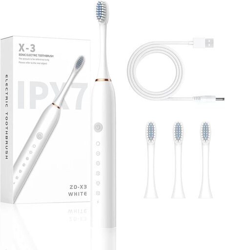 音波式 電動はぶらし 充電式 セット 4本替えブラシ IPX７防水 やわらかめ 新品・未使用