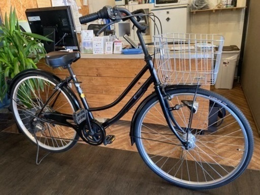【前後タイヤ・チューブ新品！】LEDオートライト　6段変速　26インチ自転車　ブラック