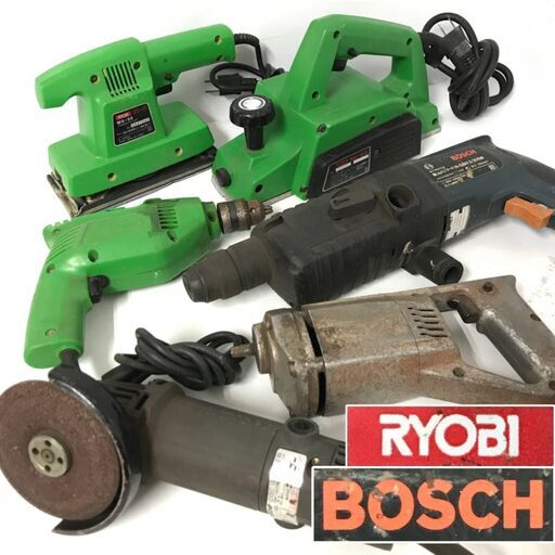 FI18/28　電動工具 まとめて6点 全て通電可 RYOBI リョービ TOSHIBA 電動カンナ サンダー ハンマードリル グラインダー 電動ヤスリ ②