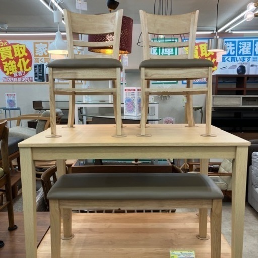 ?展示品あがり?大川家具直送 ベンチダイニング4点セット 3011