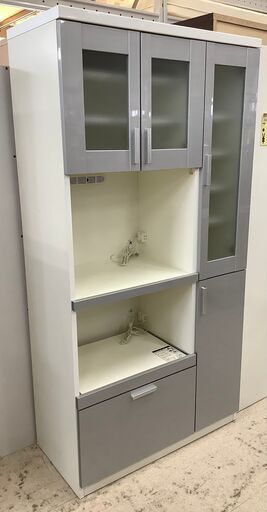 レンジボード 食器棚 ハイタイプ グレー【ユーズドユーズ名古屋天白店】J2554