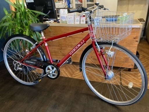 【前後チューブ新品！】LEDオートライト　6段変速　27インチシティクロス　レッド