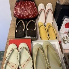 【中古品】和装小物　下駄　草履　バッグ　足袋　ハンカチ　鏡　まとめて　セットの画像