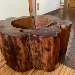 火鉢　レトロな切株　箸付き　中古