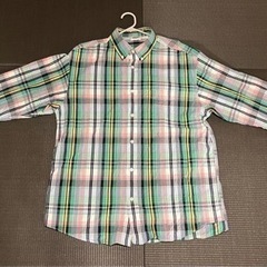 【GU】オーバーサイズシャツ(長袖)(マドラスチェック)グリーンの画像