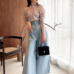 dazzlin 新作 ダブルハイウエストワイドデニムパンツの画像