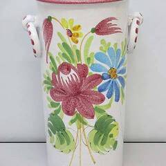 ss5022　陶器製　傘立て　白地　花　手付き　玄関　雨具入れ　...