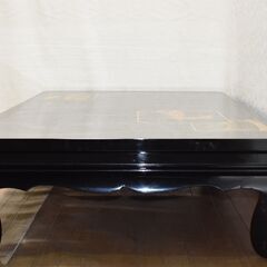≪zyw985≫ 輪島塗 東海道五十三次 座卓/ローテーブル 荒井/原/川崎 黒漆/蒔絵/金彩 机/テーブル 家具/インテリア 漆芸/漆塗 50429-01の画像
