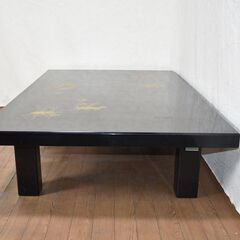 ≪zyw986≫ 光峰 作 輪島塗 座卓/ローテーブル 松竹梅 在銘/銘有 黒漆/蒔絵/金彩 机/テーブル 家具/インテリア 漆芸/漆塗 50428-05の画像