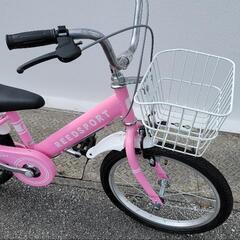 自転車ピンク（前カゴ、補助輪付き、子ども用）