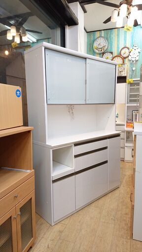 IDC大塚家具 松田家具 キッチンボード 幅140cm スライドガラス扉