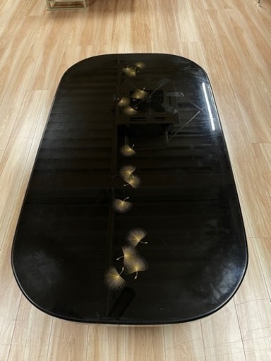 高級品　黒漆塗り　美しい彫漆が見事な座卓(ローテーブル)