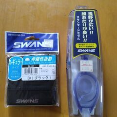 SWANS　スイミングゴーグル（黒）とスイミングキャップ（黒）お...
