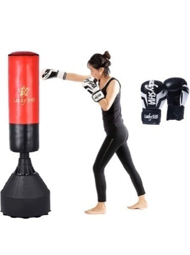 【良品・6月末まで】サンドバッグ スタンド 自宅用 自立型 自宅 大人 子供どちらもいけます！ 吸盤付き ボクシング 格闘技 グローブ付き Lucky SHIA