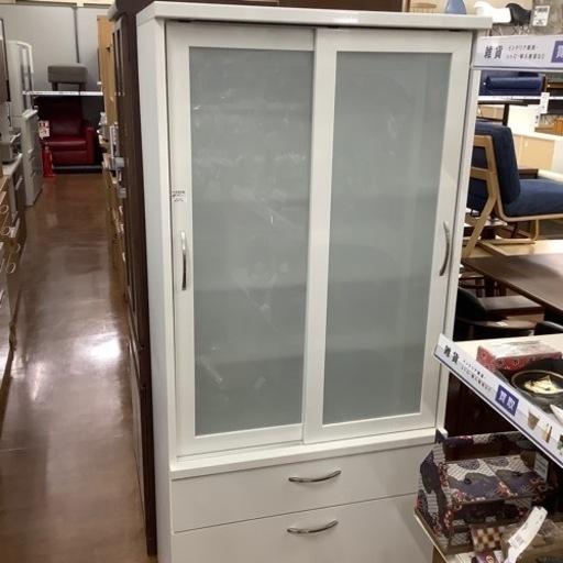 食器棚　創愛ファニチュア　二枚扉　スライド式　ホワイト