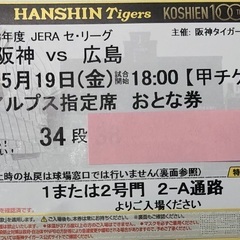 甲子園観戦チケット(5/19)　阪神対広島　一枚