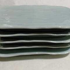 中古 有田焼 青磁 笹の葉の形 長方形皿 5枚 和食器 ズッシリ 昭和レトロの画像