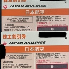 JAL 株主優待券　2枚　期限11月30日までの物