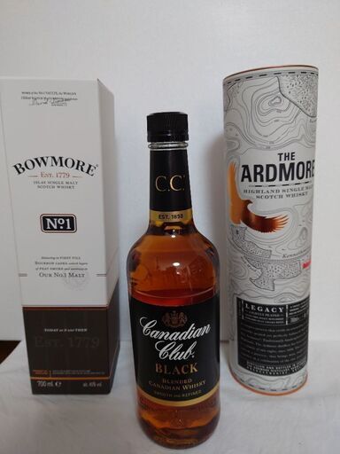 ①ボウモアNo１②カナディアンクラブ ブラックラベル③アードモアレガシー