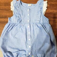 デニム風♡袖フリルロンパース 70cm
