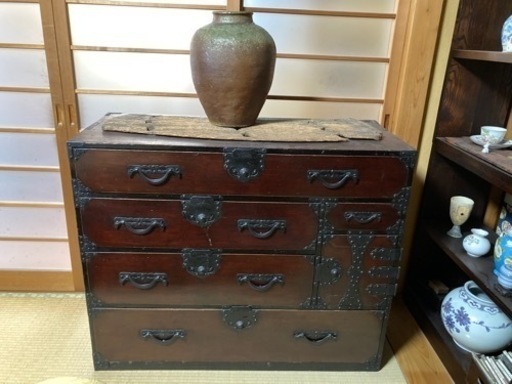 時代箪笥 骨董 当時もの 幅約103cm 高さ約84.5cm 奥行き約42.5cm