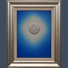 肉筆原画●【プラチナ青のひかり】●がんどうあつし絵画油絵シルバー額付銀光冷静沈静【送料無料】