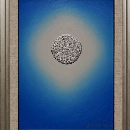 肉筆原画●【プラチナ青のひかり】●がんどうあつし絵画油絵シルバー額付銀光冷静沈静【送料無料】