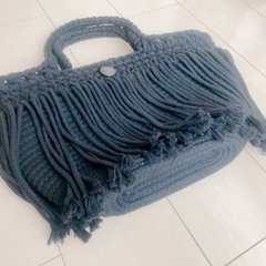 non hedge購入　縄編みフリンジトートバッグ　黒の画像