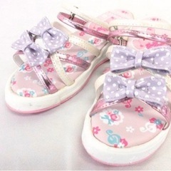 ②新品 16㎝ サンダル 女の子 ボンボンリボン ピンク  (1...