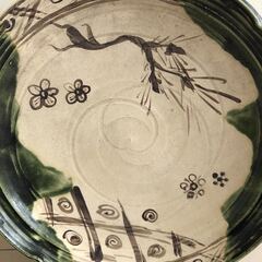 塩草窯 織部焼　盛皿　飾皿　大皿　木製盾 径36ｃｍの画像
