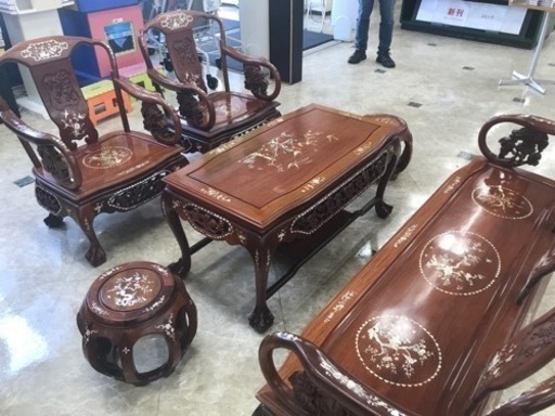 ◯唐木　螺鈿テーブル&チェア　応接6点セット