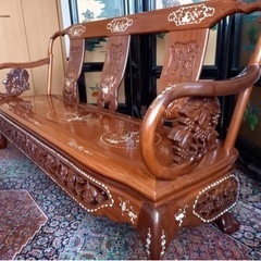 ◯唐木　螺鈿テーブル&チェア　応接6点セットの画像
