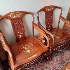 ◯唐木　螺鈿テーブル&チェア　応接6点セットの画像