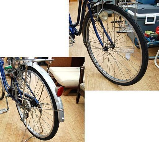 自転車 26インチ ANEMONE ブルー系 カギ・ベル・ライト・カゴ付き