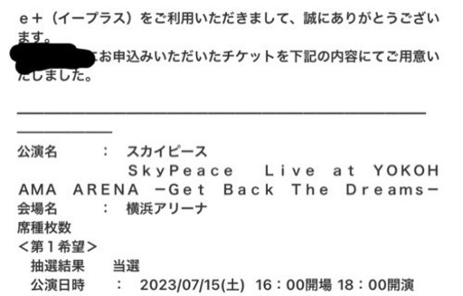 (値下げ交渉あり)スカイピースLIVE in 横浜アリーナチケット(2枚)