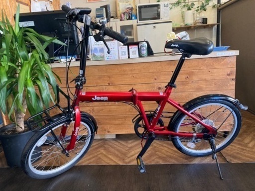 【チェーン新品！Jeep】6段変速　20インチ折りたたみ自転車　レッド