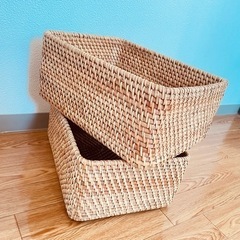 無印良品　MUJI　重なるラタン長方形バスケット・中