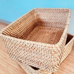 無印良品　MUJI　重なるラタン長方形バスケット・中の画像