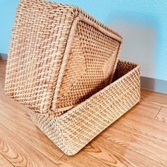 無印良品　MUJI　重なるラタン長方形バスケット・中の画像