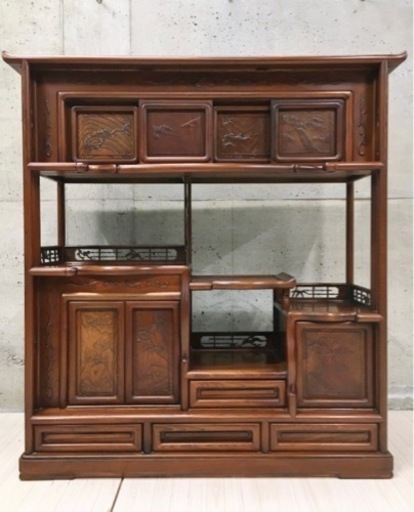 木彫り茶箪笥 飾り棚 収納家具 茶箪笥 彫刻