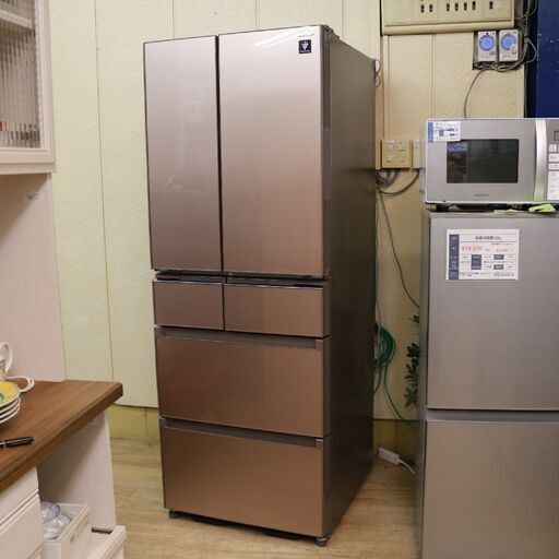 457)SHARP シャープ フレンチドア 430L 6ドア 冷蔵庫 ガラスドア SJ-GS43C-T 2017年製 プラズマクラスター7000 メタリックブラウン
