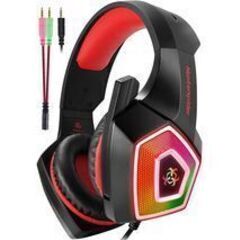 未使用 ゲーミングヘッドセット レッド ps4 イヤホン マイク 有線 3.5mm ヘッドフォン 任天堂 switch ps4 PC Skype 等対応可 マイク付きの画像