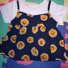 サイズ80 ひまわり柄 重ね着風Tシャツ