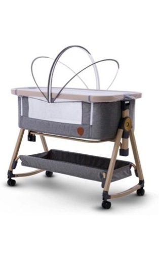 HZDMJ ベビーベッド  [グレー] 蚊帳に穴あり