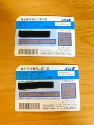 手渡しのみ　ANA 株主優待券 2枚　2023年6月1日〜2024年5月31日